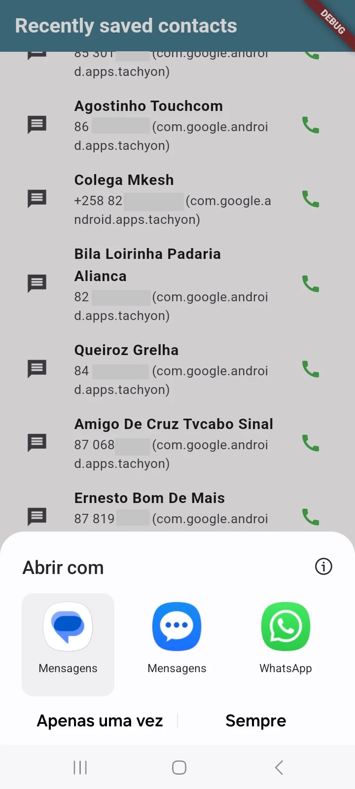 Recently saved contacts screenshot
